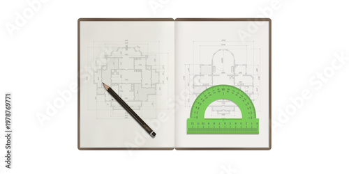 Architectural plan . Engineering textbook. House plan project . Vector illustration .