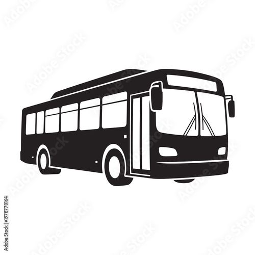 Black silhouette of city bus on white background.