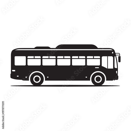 Black silhouette of city bus simple side view isolated on white.
