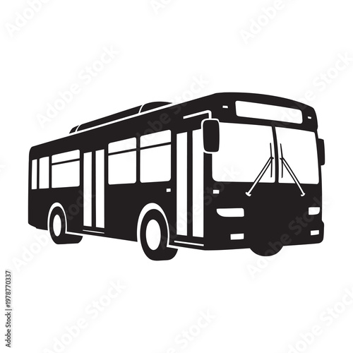 Black silhouette of city bus on white background for your design.