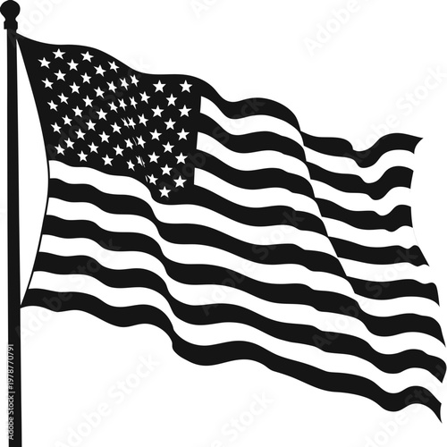 American flag, USA flag, black and white vector, patriotic symbol, national emblem