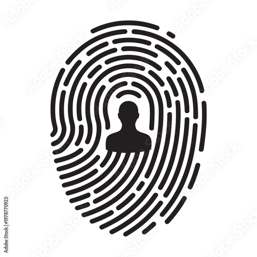 Fingerprint icon with silhouette of person inside representing identity.