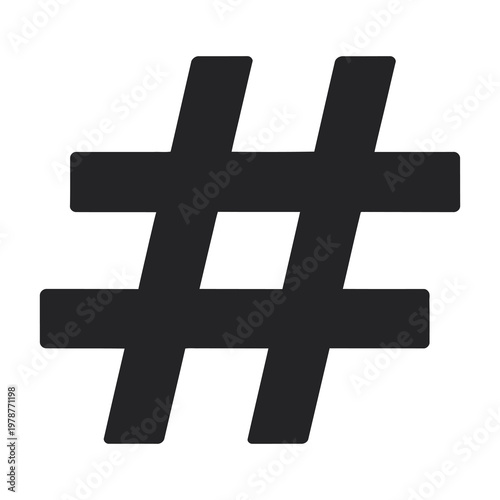 Hashtag symbol graphic icon simple black and white isolated on white.