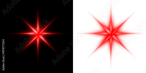 A shimmering, sparkling, and shiny red star effect isolated on a transparent background. Suitable for design elements, lighting effects, magical themes, holiday decorations, futuristic graphics