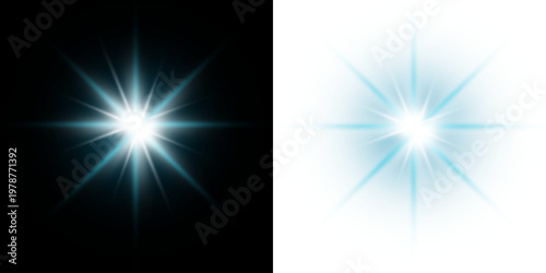 A shimmering, sparkling, and shiny blue star effect isolated on a transparent background. Suitable for design elements, lighting effects, magical themes, holiday decorations, futuristic graphics