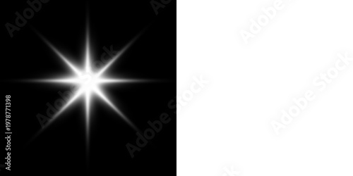 A shimmering, sparkling, and shiny white star effect isolated on a transparent background. Suitable for design elements, lighting effects, magical themes, holiday decorations, futuristic graphics