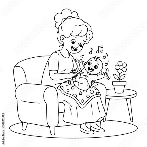  Bedtime routine with a mother tucking her little girl into bed at night for a sweet kids coloring page