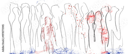 	
Dessin d'un homme souffrant de dépression et d'anxiété dans la foule. Maladie mentale. Agoraphobie.	