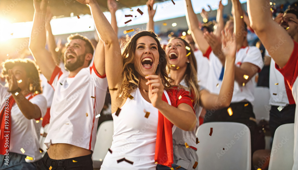 Fototapeta premium Cheering Fans Celebrating Victory in Stadium