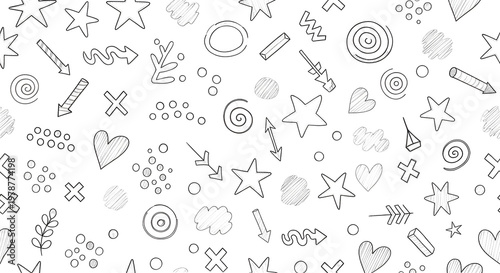 Wallpaper Mural Doodle Elements Seamless Pattern Black and White Torontodigital.ca