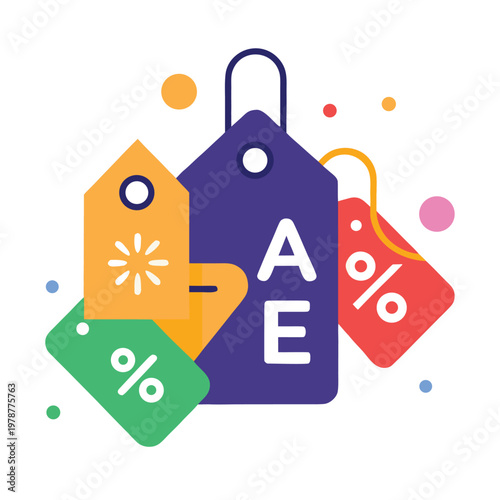 Colorful Shopping Price Tags and Discount Labels for Seasonal Sales Promotion