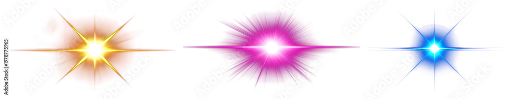 Obraz premium PNG Vibrant colorful glowing starbursts on transparent background