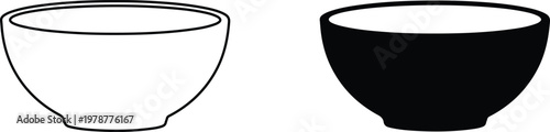 Bowl outline and silhouette icon with food bowl soup bowl cereal bowl flat design container kitchenware silhouette