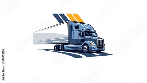 Vector CAD illustration of a semi-truck driving on the highway