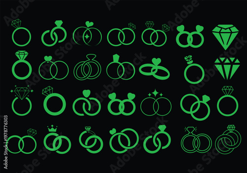 Wedding ring, diamond ring line drawing, diverse engagement rings styles, designs, decorative, elements, ornamental, patterns, pairs, simple, intricate, monochromatic, black, white