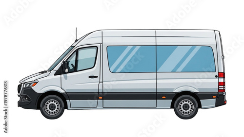 Vector CAD illustration of a silver van driving on road