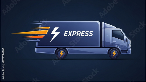 An express delivery truck transports goods quickly on a road using vector CAD