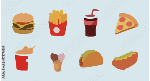 Modern 3D Fast Food Icons Collection Colorful Takeaway Meal Vector Set
Prompt:
