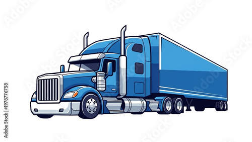 A vector CAD illustration of a blue semi-truck driving on highway