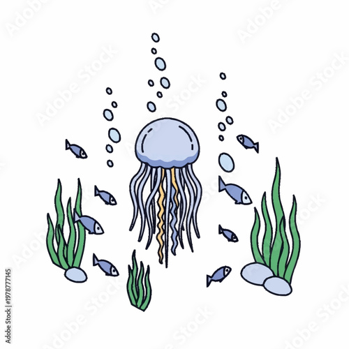 Jellyfish Swimming Underwater with Tentacles.