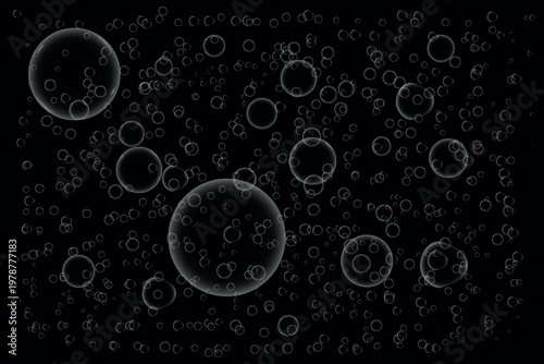 Abstract dark background with bubbles and reflections, light effect
