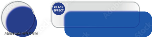 Blue liquid splashes in a circular and rectangular glass effect with a transparent background