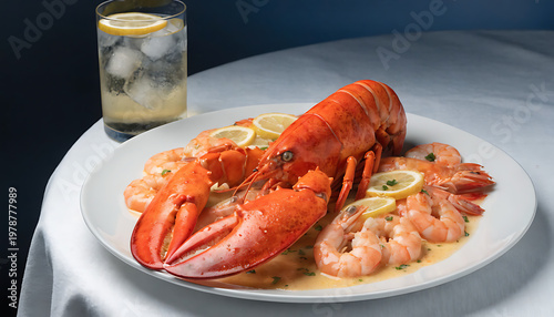 Gourmet Seafood Platter: Grilled Lobster and Shrimp with Lemon