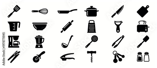Collection of kitchen utensil icons.