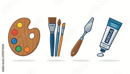 Colorful painting tools and supplies.