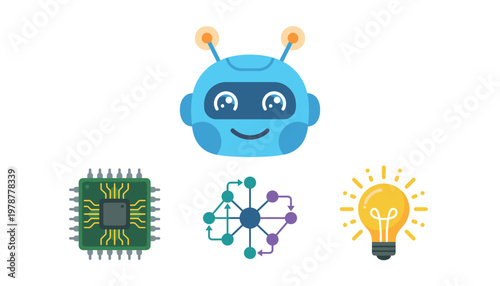 Innovation and technology icons with robot.