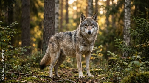 Iberian wolf in semi-wild habitat at a wildlife sanctuary, conservation efforts, World Wildlife Day