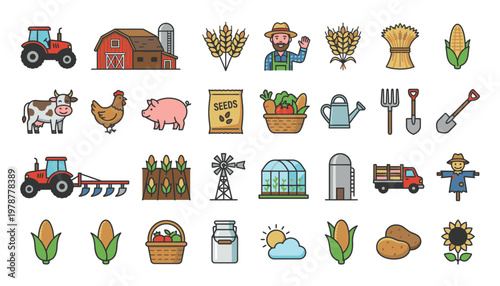 Agricultural icons and farm related symbols.