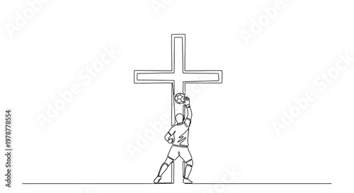 Athlete reaching for cross, symbolizing faith, determination, victory, and spiritual journey.