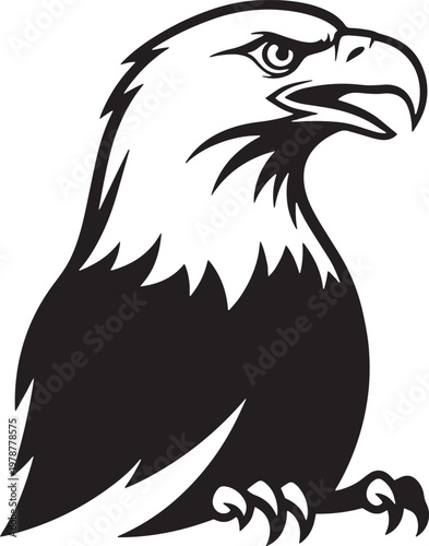 Black silhouette of an eagle head with bird of prey with bald eagle animal illustration wild bird animal graphic icon