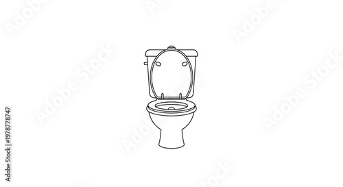 Toilet Bowl with Open Lid Outline Icon, Bathroom Plumbing Fixture on Isolated White Background