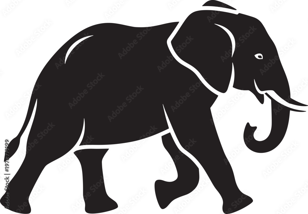 Fototapeta premium Stylized silhouette of an african elephant walking with large animal with flat design graphic resource animal kingdom wild