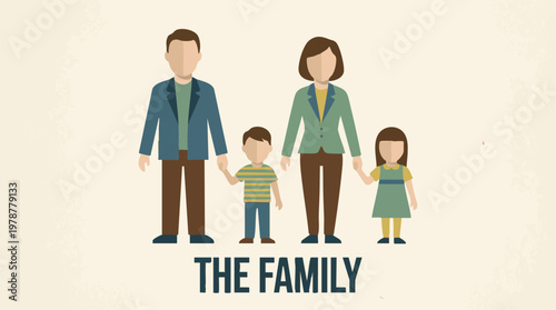 Minimalist flat design illustration of a happy family holding hands