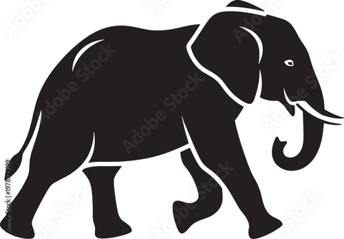 Stylized silhouette of an african elephant walking with large animal with flat design graphic resource animal kingdom wild