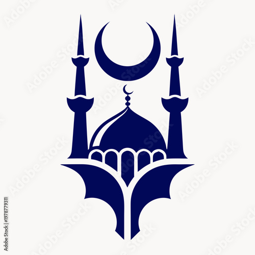Islamic Mosque Icon, Ramadan Crescent Moon, Minaret Vector