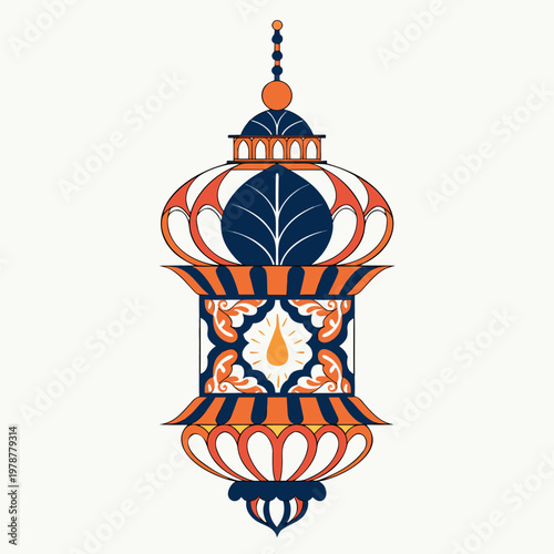 Islamic lantern, orange blue vector icon, decorative lamp, Ramadan symbol