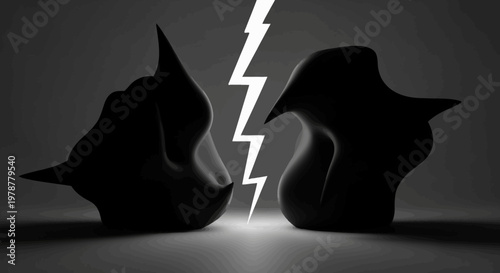 Two faceless silhouettes facing conflict.