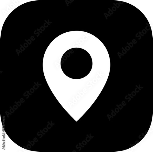 Rounded corner location pin icon, flat black and white design