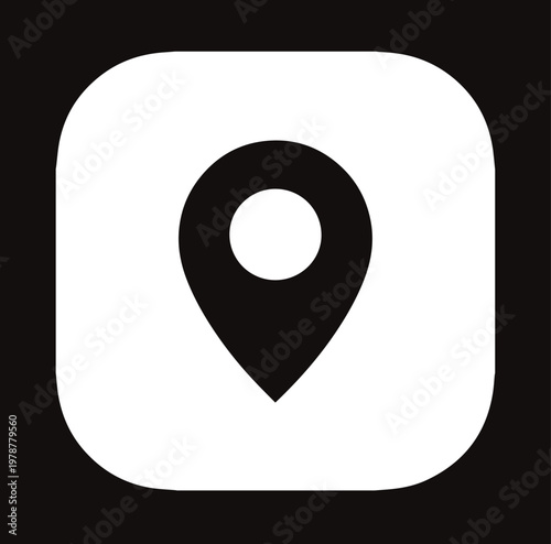 Rounded corner location pin icon, flat black and white design