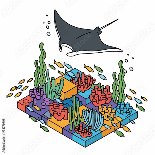 Colorful illustration of a manta ray.