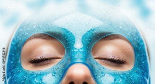 Woman with Blue Hydrating Facial Mask for Skincare and Beauty Treatment.