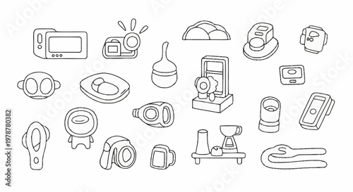 Collection of Hand Drawn Kitchen Utensils and Gadgets.