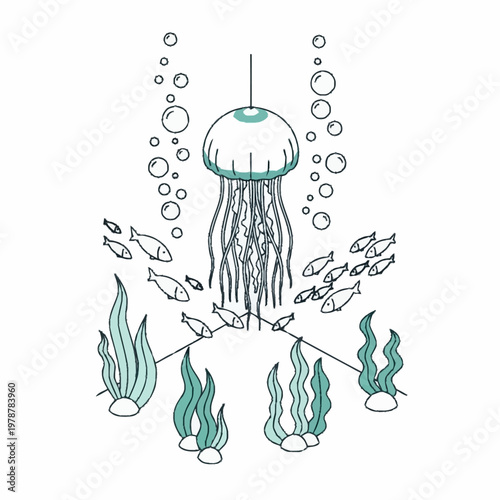 Jellyfish in the ocean water column.