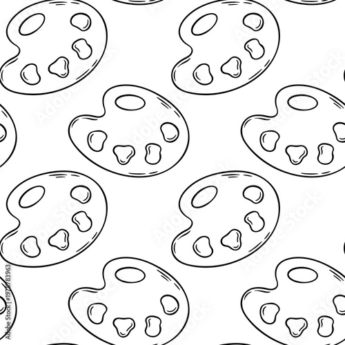 Seamless sketch pattern of artist palettes. Simple vector repeat for art supply packaging or creative workshop materials