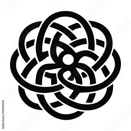 Intricate black and white floral design with circular interwoven patterns