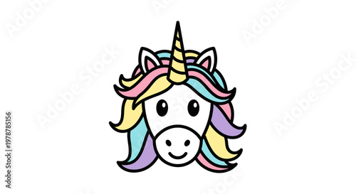 A colorful cartoon unicorn head illustration.